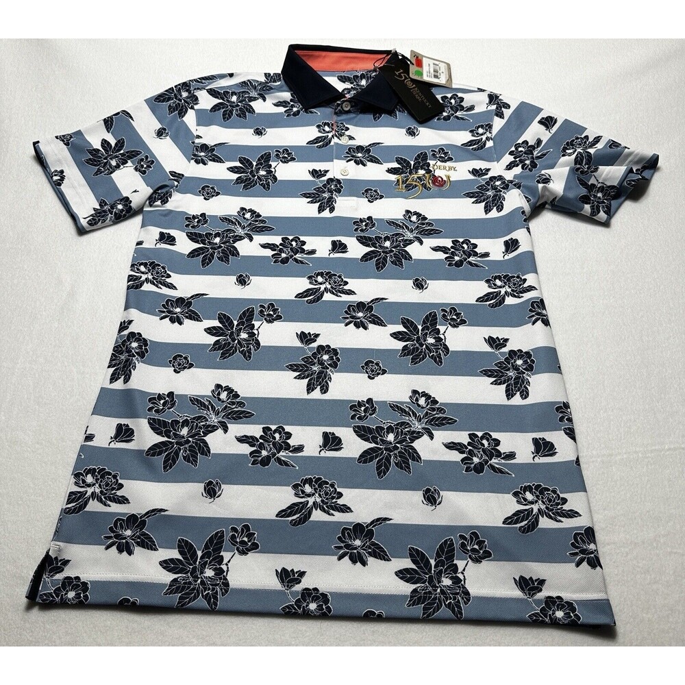 Kentucky Derby Puma Polo 150th 2024 Striped Floral Wicking Mens Small *FLAW*
